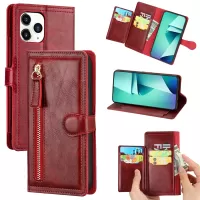 Zipper Pocket Leather Stand Case with Card Slots for iPhone 12 Pro Max 6.7 inch - Red