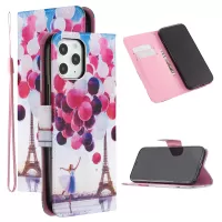 PU Leather Wallet Stand Pattern Printing Phone Cover Case with Strap for iPhone 12/12 Pro - Balloon