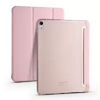 For iPad Air (2020)/Air (2022) Drop-proof Case Tri-fold Stand PU Leather Shockproof Tablet Cover with Pencil Holder Support Auto Wake/Sleep - Pink