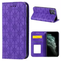 Imprint Flower Pattern Auto-absorbed Stand Phone Cover Case with Card Slots for iPhone 11 Pro 5.8-inch - Purple