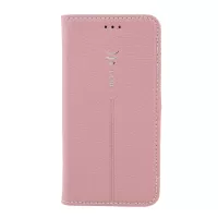 GEBEI Litchi Skin Leather Wallet Phone Stand Case with Card Holder for iPhone 12 mini - Pink