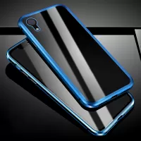 Magnetic Adsorption Metal Frame + Transparent Tempered Glass Full Protection All-Wrapped Case for iPhone XR 6.1 inch - Blue