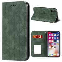 Imprint Flower Surface Auto-absorbed Cover with Card Slots for iPhone XS/X 5.8-inch - Green