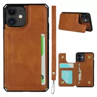 For iPhone 12 mini 5.4 inch Button Flip PU Leather Coated TPU Wallet Phone Cover Case - Brown