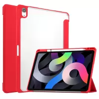 Transparent Back Cover Stand Built-in Pen Holder Tablet Case Shell for iPad Air (2020)/Air (2022) - Red