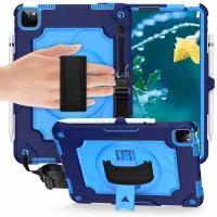 PC + Silicone Tablet Protective Case with 360° Swivel Hand Strap for iPad Air (2020)/Air (2022)/iPad Pro 11-inch (2021)(2020)(2018) - Dark Blue/Blue