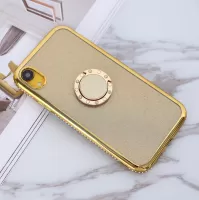 Glittery Powder Design Electroplating TPU Back Case with Metal Kickstand [Built in Magnetic Metal Sheet] for iPhone XR 6.1-inch - Gold