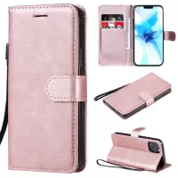 KT Leather Series-2 Solid Color Wallet Stand Leather Case with Strap for iPhone 12 Pro 6.1 inch - Rose Gold