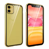 Full Covering Magnetic Metal Frame + Tempered Glass Touch Screen Phone Case for Apple iPhone 11 6.1 inch - Gold