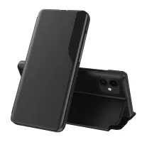 For iPhone 12 Pro Max View Window Cover Leather Stand Case - Black