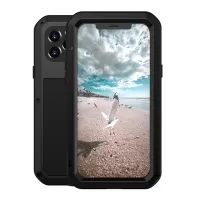 LOVE MEI Metal + Silicone + Tempered Glass Shockproof Dropproof Dustproof Case for iPhone 12 Pro Protector Cover - Black