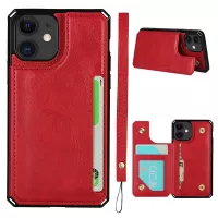 For iPhone 12 mini 5.4 inch Button Flip PU Leather Coated TPU Wallet Phone Cover Case - Red