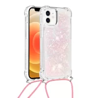 Drop-proof Dynamic Quicksand TPU Cell Phone Protective Cover with Lanyard for iPhone 12/12 Pro - Pink