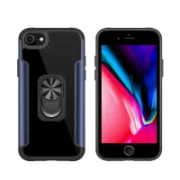 PC+TPU Phone Case with Finger Ring Kickstand + Built-in Magnetic Sheet for iPhone 7/8/SE (2020)/SE (2022) - Navy Blue