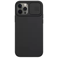 NILLKIN Shock-Absorbed Liquid Silicone+Plastic+Fluff Phone Case with Slide Card Holder Cover for iPhone 12 / 12 Pro - Black