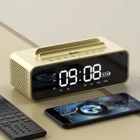 Smart Wireless Bluetooth Audio Bedside Alarm Clock Phone Bracket Speaker FM Radio Desktop Home Clocks - Gold