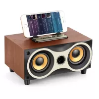 Portable Wooden Wireless FM Desktop Stero Bluetooth Speaker - Brown