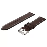 For Samsung Gear S3 Frontier 22mm Genuine Leather Watch Band Wrist Strap with White Stitches - Coffee