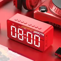 BT506 Portable Bluetooth Speaker Wireless Stereo Speaker Support TF AUX Mirror Alarm Clock for Phone Computer - Red