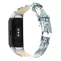 Top Layer Cowhide Leather Watchband Replacement for Samsung Galaxy Fit SM-R370 - White/Leaf