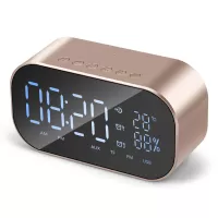 S2 Digital Mirror Screen Dual Alarm Clock Radio Wireless Bluetooth Speaker Deep Bass Loudspeaker - Gold