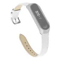 Quality Genuine Leather Watch Band Replacement for Xiaomi Mi Band 5 - White