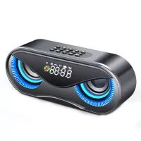 M6 Owl Style Alarm Clock Bluetooth 5.0 Speaker Wireless 6D Surround Portable Speaker - Black