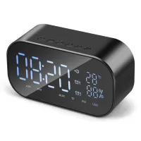 S2 Digital Mirror Screen Dual Alarm Clock Radio Wireless Bluetooth Speaker Deep Bass Loudspeaker - Black