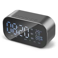 S2 Digital Mirror Screen Dual Alarm Clock Radio Wireless Bluetooth Speaker Deep Bass Loudspeaker - Silver