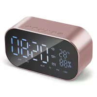 S2 Digital Mirror Screen Dual Alarm Clock Radio Wireless Bluetooth Speaker Deep Bass Loudspeaker - Pink
