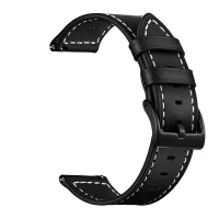 22mm Stitching Decor Genuine Leather Watch Strap Bracelet Wristband for Huawei Watch GT / Watch 2 / Watch Magic - Black