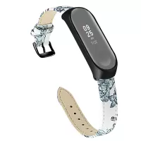 Flower Pattern Genuine Leather Watch Band Replacement for Xiaomi Mi Band 5/4/3 - Style E