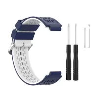 24MM Dual-layer Soft Silicone Watch Band Strap Replacement for Garmin Forerunner220 230 235 620 630 735 - Blue/White