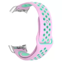 Bi-color Soft Silicone Watch Band Strap with Stainless Steel Connector for Samsung Gear Fit2 Pro (R365) / Fit2 (R360) / Fit (R350) - Pink / Cyan