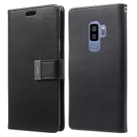 MERCURY GOOSPERY Leather Wallet Phone Case for Samsung Galaxy S9+, Full Protection Magnetic Closure Flip Cover - Black