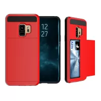 Sliding Card Holder PC + TPU Hybrid Mobile Phone Case for Samsung Galaxy S9 - Red
