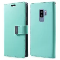 GOOSPERY Leather Wallet Phone Case for Samsung Galaxy S9+, Full Protection Magnetic Closure Flip Cover - Cyan