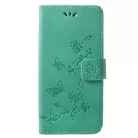 Imprinted Butterfly Flower PU Leather Wallet Case for Samsung Galaxy S9+ G965 - Cyan
