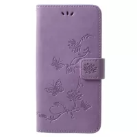 Imprinted Butterfly Flower Leather Wallet Case Phone Shell for Samsung Galaxy S9+ G965 - Light Purple