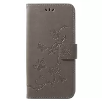 Imprinted Butterfly Flower Leather Wallet Cover for Samsung Galaxy S9+ G965 - Grey