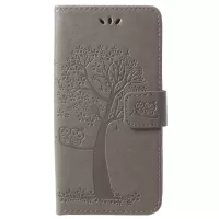 For Samsung Galaxy S9 G960 Imprint Tree Owl Wallet PU Leather Mobile Cover - Grey
