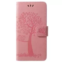 For Samsung Galaxy S9 Imprint Tree Owl Wallet PU Leather Protective Case Cover - Pink