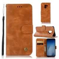 Premium Vintage PU Leather Card Holder Mobile Phone Case for Samsung Galaxy A8 (2018) - Brown