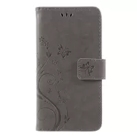 Imprint Flower Butterfly Pattern Wallet Leather Stand Phone Case for Samsung Galaxy J5 (2017) EU Version / J5 Pro (2017) - Grey