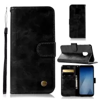 Premium Vintage PU Leather Wallet Stand Case for Samsung Galaxy A8 (2018) - Black