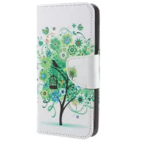 Patterned Cross Texture Wallet Stand PU Leather Folio Phone Case for Samsung Galaxy S9 - Green Flower Tree