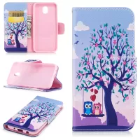 Pattern Printing Magnetic Leather Wallet Cellphone Cover with Stand for Samsung Galaxy J5 (2017) EU Version - Tree with Blossoming Flower and Two Owls