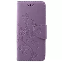 For Samsung Galaxy S9 Imprint Butterfly and Flower Flip Leather Wallet Phone Cover - Light Purple