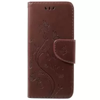 For Samsung Galaxy S9 Imprint Butterfly and Flower Stand Leather Wallet Case Accessory - Brown