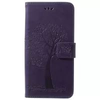 Imprint Tree Owl Protective Leather Wallet Mobile Cover for Samsung Galaxy S9+ G965 - Dark Purple
